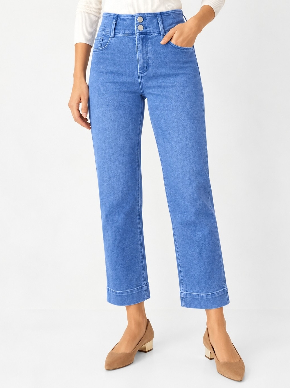 Ann Taylor Petite Easy Straight Cornflower Blue High Rise Jeans 8P Vintage Retro